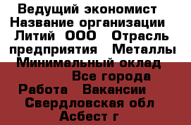 Ведущий экономист › Название организации ­ Литий, ООО › Отрасль предприятия ­ Металлы › Минимальный оклад ­ 24 000 - Все города Работа » Вакансии   . Свердловская обл.,Асбест г.
